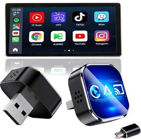 Jiheng 2026 Wireless 3-in-1 CarPlay/Android Auto/Mirror Link Bildschirmspiegelungs-Adapter – Karten/Nachrichten/Siri/Video Abspielen etc. USB/Type-C (Für Android-Benutzer (Blau))