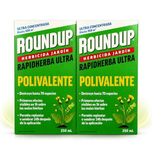PACK x2 ROUNDUP Herbicida Total para Eliminar Todo Tipo de Malas Hierbas | Efectos Visibles en sólo 2 Horas | 250 ML para diluir en 5L Agua | Elimina hasta 70 de Hierbas/Musgo | Nexum Market