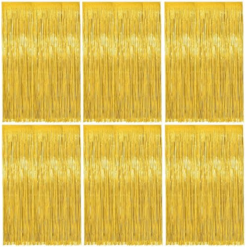 IBOPUXIU 6 PCS Lametta Vorhang Gold, Glitzervorhang Lametta, 1m x 2m | Party, Geburtstagsdeko, Halloween, Hochzeit, Festivals, Bühnendekor, Wiederverwendbar, für Innenräume, Vielseitig Einsetzbar