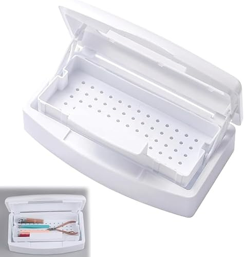 LxcshLjx Nail Tool Sterilizer Box, Plastic Sterilization Tray, Storage and Disinfection Plastic Box for Hair Salon, Eyelash Extensions, Manicure and Nail Art Tool (White)