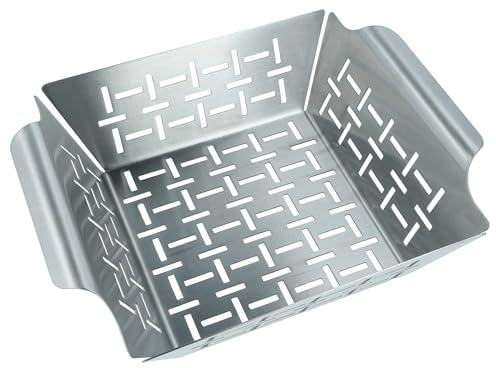 vhbw Grillkorb für Grills - Edelstahl, 22,1 x 18,2 x 6,8 cm, Spülmaschinenfest, Für Gemüse, Fleisch & Fisch