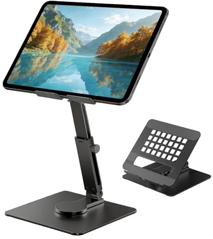 pocojao iPad Tablet Ständer,Tablet Halter 360° drehbar & höhenverstellbar,Aluminium Faltbarer iPad Halterung Tisch, Schreibtischhalter kompatibel mit iPad Pro 13/11/Air/Mini, portabler Monitor & mehr