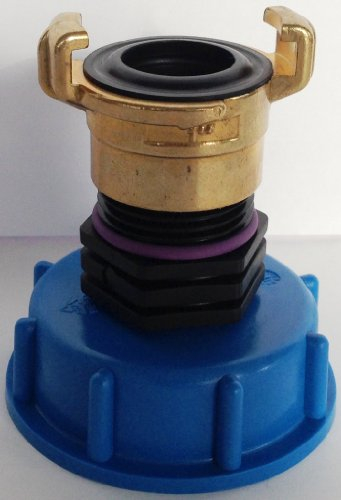CMTech GmbH Montagetechnik CM135100 Kappenverschraubung S60x6 mit GEKA Messing-Festkupplung, IBC-Container-Zubehör-Regenwasser-Tank-Adapter-Fitting-Kanister