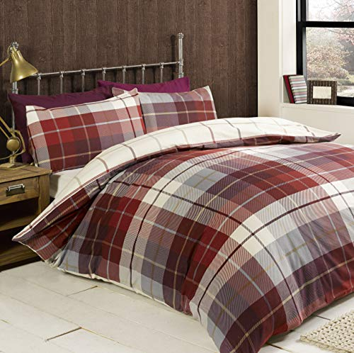 Rapport Home Lomond Bettbezug-Set, 100% gebürstete Baumwolle, Rot, Doppelbett