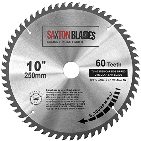Saxton TCT Circular Wood Saw Blade 250mm x 30mm x 60T for Bosch, Makita etc fits 255mm saws