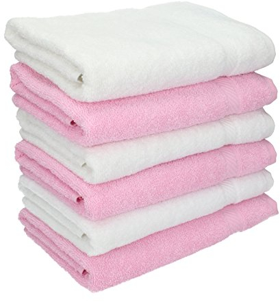 Betz 6 Stück Handtücher Palermo 100% Baumwolle Größe 50 x 100 cm Handtuch Set Farbe weiß und rosé
