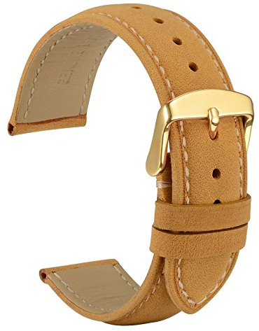 WOCCI 18mm Vintage Bracelet Montre en Cuir pour Homme Femme, Sangle de Rechange avec Boucle Dorée (Marron Clair)