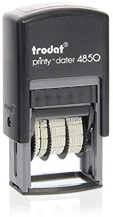 Trodat – Printy 4850 Datumsstempel mit Wunschtext personalisieren – selbstfärbender Stempel zur korrekten Beschriftung von Dokumenten, Belegen, Rechnungen & Co (25 x 5 mm | 1 Zeile)