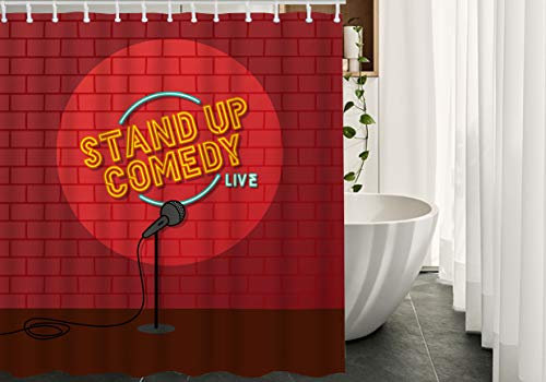 HGOD DESIGNS Comedy Shower Curtain,Abstract Stand Up Comedy Open Mic with Red Brick Shower Curtains 66X 72 Home Fashions Bathroom Bath Decor