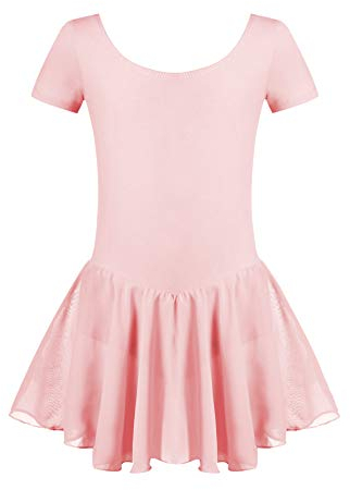 Untlet Ballettkleid Mädchen Kinder Kurarm Ballettanzug Ballett Trikot Kurzarm Body mit Chiffon Wickelrock Kinder Ballettkleidung Tanzkleid Tanzbody,Hellrosa,140