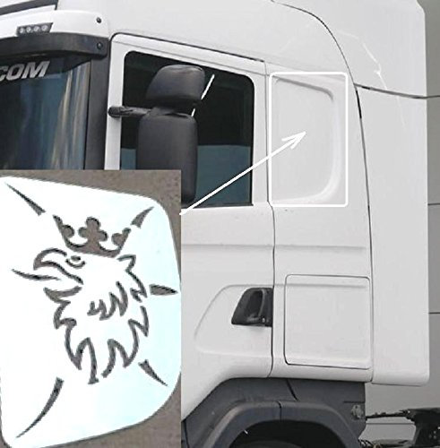 24/7Auto 2x Edelstahl Bettfenster Platten Lasergravur Griffins für Scania R 2004-2015 LKW Chrom poliert