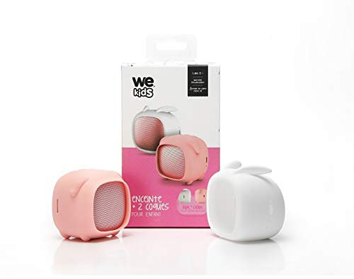 WEKIDS Enceinte sans Fil Portable Bluetooth Fille Double Coque Interchangeable Lapin/Cochon Batterie 3h, Rechargeable Micro USB,Anti-Choc, Lecteur Carte Micro SD - Rose