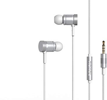 Roxel RX650 High Resolution Noise Isolating Earphone, Deep Bass and Rich Vocals with Built in Microphone, Tangle Free Braided Cable in ear Headphone for IOS and Android devices (White)