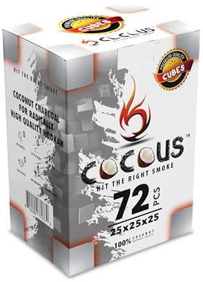 Cocous Natural Coconut Charcoal Incense Hookah Shisha Narguile Coal Coconut Shell Briquette Coals 1KG-72 Pieces 25mm Cubes
