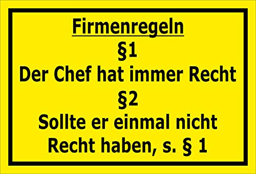 Melis-Folienwerkstatt MelisFun Firmenregeln – Chef hat Immer Recht - lustiges Schild Geschenk-Idee Scherz-Artikel