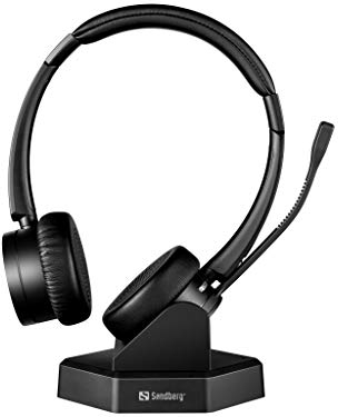 Sandberg Bluetooth Office Headset Pro+ | Bluetooth Headset with Microphone | Dual Connection for Phone and PC | Bluetooth 5.0 | Busy Light Indicator | Padded, Wireless Headset | 30 Meter Range