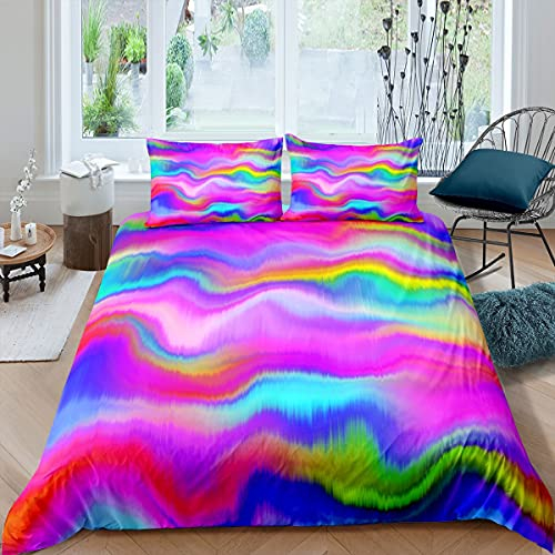 richhome Bunt Bettwäsche-Set,Boho Hippie Batik gefärbt Bettwäsche Set 135x200cm,Aquarell Kunstwerk Betten Set für Kinder Jungen Mädchen Teenager 2St.Reißverschluss Mikrofaser