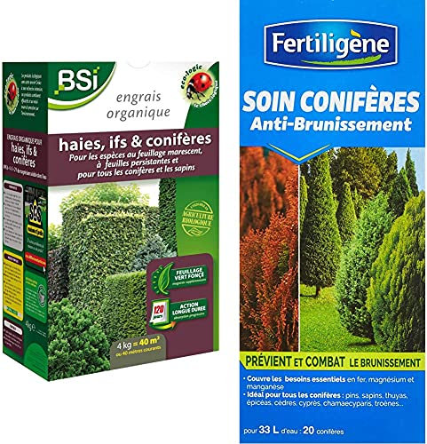 BSI Engrais pour Bio Haie/If/Conifère 40 m & Fertiligene Soin Brunissement des Coniferes Liquide 500ml