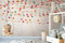 Livingwalls Fototapete Punkte Kinderzimmer Beige Orange Rosa 383051 The Wall 3,71 m x 2,80 m Kinderzimmer Babyzimmer Mädchen