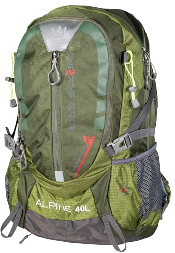 NOWI Trekkingrucksack praktischer moderner Outdoor Rucksack mit Regenhaube Brustgurt gepolsterte Schultergurte Schlaufen für Hiking Pole 40 Liter Volumen (Olive)