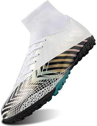 SIN0ES S207001 Fußballschuhe Herren Microfaser Spikes Cleats Athletics Trainingsschuhe Jungen Professionelle Outdoor Sport Football Weiß Schwarz Gr.43