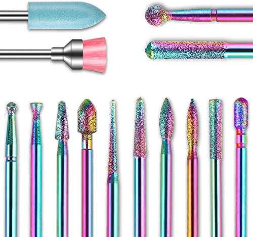 Lot de 14 forets à ongles professionnels en carbure de diamant pour enlever les cuticules des ongles, bavures rotatives, lime à ongles électrique pour ongles en gel acrylique, manucure cuticules