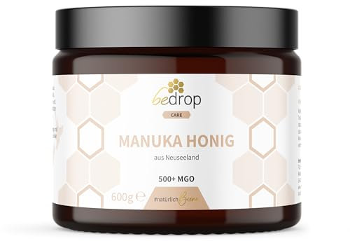 bedrop Manuka Honig mit MGO 500+ 600g XXL Glas - 100% echter Premium Manukahonig aus Neuseeland mit zertifiziertem Methylglyoxal Gehalt (Analyse-Zertifikat)