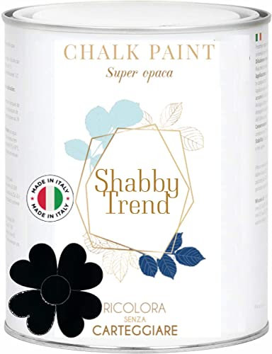 GENERICO SHABBY TREND® CHALK PAINT Pittura Shabby Chic Vintage Mobili Pareti Extra Opaca 120 VARIANTI (375ml, NERO LAVAGNA)