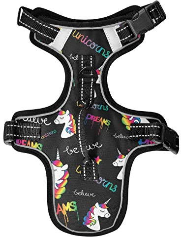 Naanle Dreams Einhorn Hundegeschirr mit Leinenclips, kein Ziehen, weich gepolstert, Netzweste, Haustiergeschirr, reflektierend, verstellbare Weste für Hunde, Welpen, Katzen