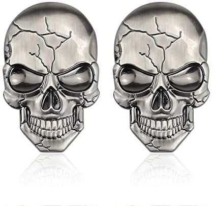 Metall Totenkopf Aufkleber, FainFun 2 Stück Totenkopf Aufkleber Auto Metall, 3D Aufkleber Auto Totenkopf, Autoaufkleber Metallica, Autoaufkleber Totenkopf, für Motorräder, Autos, Helme (Silber)