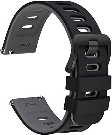 WOCCI 18mm Bicolore Bracelet Montre, Caoutchouc Silicone, Libération Rapide, Bande de Remplacement pour Hommes et Femmes, Boucle Noir (Noir-Gris)