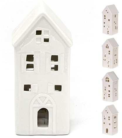 16cm White Ceramic LED Christmas House Ornament | Light Up Christmas Village House Night Light Decoration - Design Varies One Supplied