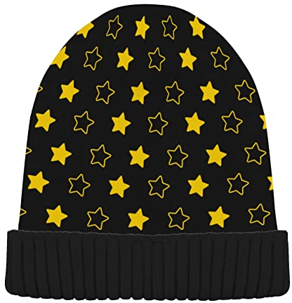 Beanie Slouchy Gerippte Mütze Damen Herren Sport Strickmütze für kalten Winter gestreifte Sterne Galaxy Gold Schwarz, Color2145, Einheitsgröße, Color2145, Einheitsgröße