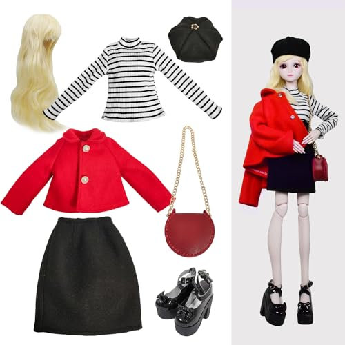 Proudoll 1/3 BJD Muñeca 60 cm 24 pulgadas SD Ball articulada muñeca ropa traje de invierno ropa y accesorios conjuntos (04 rojo y negro)