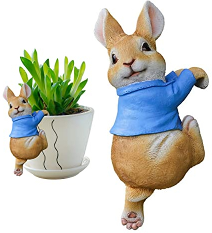Muzrunq Rabbit Garden Ornaments Hanging Pot Rabbit Figurine Rabbit Garden Statues Outdoor Rabbit Statue for Garden Easter Bunny Decorations Housewarming Gifts Blue