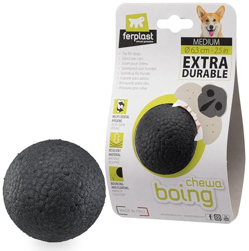 Ferplast Juguete Perro, Pelota Perro, en Material Duradero, No Tóxico, Resistente a Mordeduras, para Higiene Dental del Perro, Rebota y Flota, CHEWA Boing Pelota, Juguetes para Perros Medianos, Negro