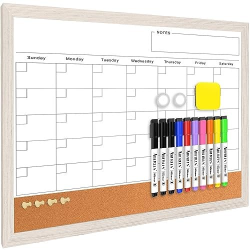 Wooden White Monthly Calendar Whiteboard Dry Erase Cork Board 17 * 13 inches