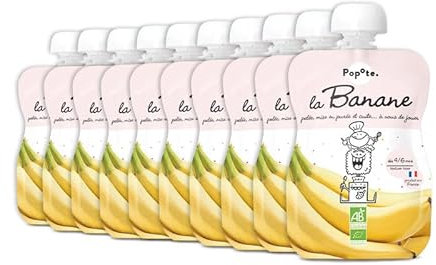 POPOTE - Compote de Bananes Bio - Dès 4/6 Mois - Gourde Individuelle 120g - Recette Lisse, Onctueuse - Première Découverte Fruitée - Gouter, Dessert - Format Pratique à Emporter - Pack 10 x 120g