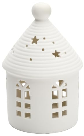 Yeerockal Keramic Xmas Dekohaus mit LED Leuchtmittel | 14cm Höhe | LED 2 x LR44 Batterien Inkl | Weiß Teelichthalter Xmas DIY Dekoration (Style A)