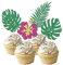 24 Stück Glitzer Tropische Hawaii Cupcake Topper, Aloha Cupcake Topper für Hawaii Aloha Luau Poolparty Sommerparty Dekoration (Tropisches Blatt B)