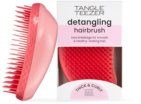Tangle Teezer | The Thick & Curly Detangling Hairbrush | Strong Two-Tiered Teeth | Palm-Friendly | Suitable for Wet & Dry Hair |Get Frizz-Free, Super-Defined Curls | Lipstick Duo