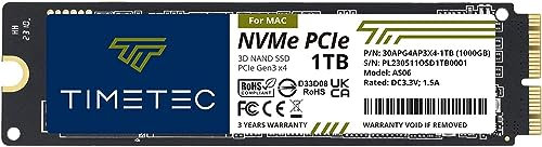 Timetec 1TB MAC SSD NVMe PCIe Gen3x4 3D NAND TLC Read Up to 2,200MB/s Compatible with Apple MacBook Air(2013-2015, 2017), MacBook Pro(2013-2015), iMac(2013-2019), Mac Pro(2013), Mac mini(2014)