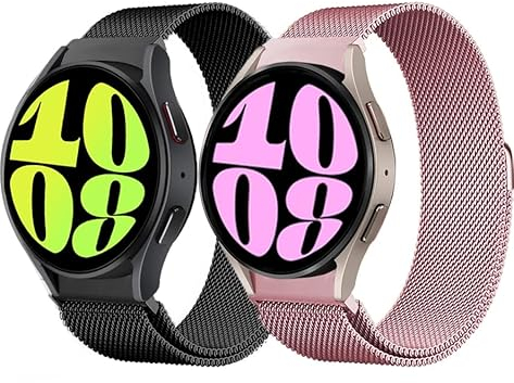 2 Pcs Bracelets en Métal pour Samsung Galaxy Watch 7/6/5/4/FE 40mm 44mm, 6 Classic 43mm 47mm, 5 Pro 45mm, 4 Classic 42mm 46mm - Bracelet Magnétique 20mm en Acier Inoxydable Sans Espace