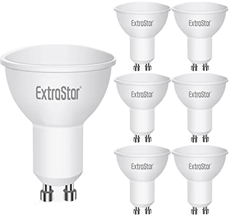 EXTRASTAR Bombillas LED GU10 6W, 500 Lúmen, Luz Cálida 3000K, Equivalente a 48W Halógena Bombillas, No regulable, Paquete de 6