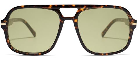 HERJOUR Quadratische Piloten-Sonnenbrille für Damen und Herren, 70er-Jahre-Stil, klassisch, Vintage, übergroße Sonnenbrille, AR82173, Schildkröte/Gelb, Medium