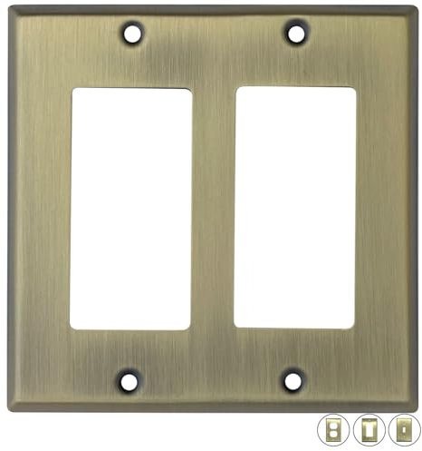 Rio Salto BRASS Metal Double Rocker Decora Antique Gold Electrical Outlet Cover STANDARD SIZE Light Switch Cover Wall Plate Wallplate Decorator GFCI Device Vintage Matte Gold Finish (Rocker, 2-Gang)
