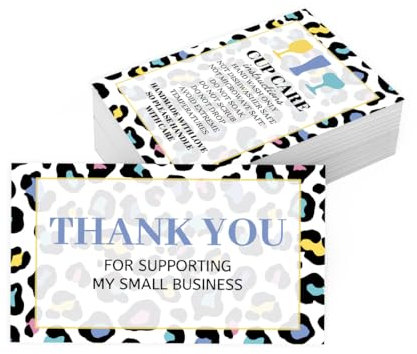 PLIGREAT 60 Pack Tumbler Cups Care Cards Leopard Print Design Glasses Mug Care Instruction Cartes De Remerciement Pour Les Petites Entreprises Boutique En Ligne Cartes D’Insertion De Colis