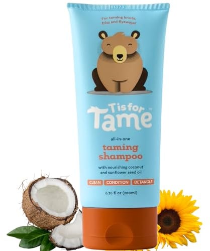 T is for Tame Shampoo - 3-in-1-Shampoo, sanft und dennoch wirksam, reinigt, pflegt und entwirrt das Haar in einem Schritt. Für Babys und Kinder geeignet. Mit Kokosnuss- und Sonnenblumenöl. 200 mL