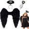 Orgoue Alas de Angel, Alas de Angel Negras Alas de Angel para Disfraces de Carnaval Alas de Plumas Disfraz de Angel con Halo para Halloween Carnaval Fiesta de Cumpleaños (Black Kids)