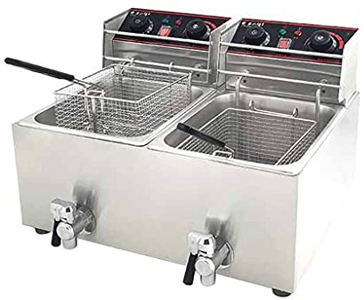 Cesta de freidora de grasa comercial Cesta de freidora de grasa comercial, freidora comercial de acero inoxidable de doble cilindro freidora eléctrica, freidora eléctrica con filtro de aceit